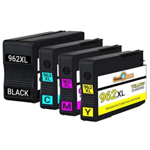 Houseoftoners Remanufactured Ink Cartridge Replacement for HP962XL Envy (5540,5640, 5660, 7644, 7645) OfficeJet (5740, 5742, 8040) (1 Black/ 1 Cyan/ 1 Magenta/ 1 Yellow, Pack of 4)