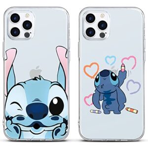 [2 pack] cute case designed for apple iphone 14 pro max case, cartoon kawaii aesthetic cool phone cases girly for girls boys kids women soft clear tpu protective cover funda for iphone 14 pro max 6.7"