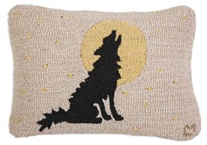 chandler 4 corners artist-designed coyote moon hand-hooked wool decorative throw pillow (14” x 20”) wildlife pillow for couches & beds - easy care, low maintenance nature, wilderness, coyote pillow