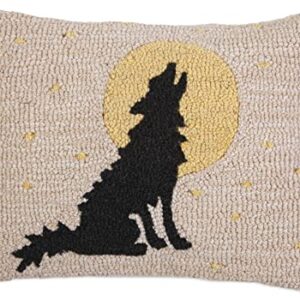 Chandler 4 Corners Artist-Designed Coyote Moon Hand-Hooked Wool Decorative Throw Pillow (14” x 20”) Wildlife Pillow for Couches & Beds - Easy Care, Low Maintenance Nature, Wilderness, Coyote Pillow