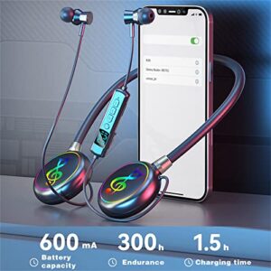 Iuhan Neck-Mounted Wireless Bluetooth 5.3 Headphones,RGB LED Breathing Lamp HiFi Stereo Clear Noise Reduction Earphones,Sports Earbuds in-Ear,Support SD-Card