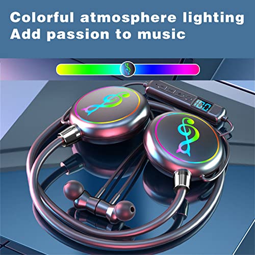 Iuhan Neck-Mounted Wireless Bluetooth 5.3 Headphones,RGB LED Breathing Lamp HiFi Stereo Clear Noise Reduction Earphones,Sports Earbuds in-Ear,Support SD-Card