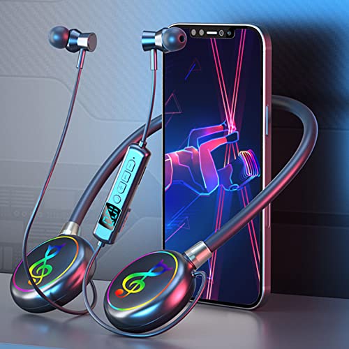 Iuhan Neck-Mounted Wireless Bluetooth 5.3 Headphones,RGB LED Breathing Lamp HiFi Stereo Clear Noise Reduction Earphones,Sports Earbuds in-Ear,Support SD-Card