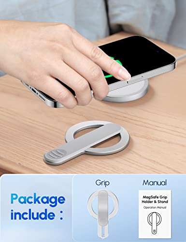 Miss Arts Magnetic Phone Grip for MagSafe, Phone Ring Holder Kickstand, Phone Loop Finger Holder for iPhone 14/14 Pro/14 Pro Max/14 Plus & iPhone 13/12 Series, Silver
