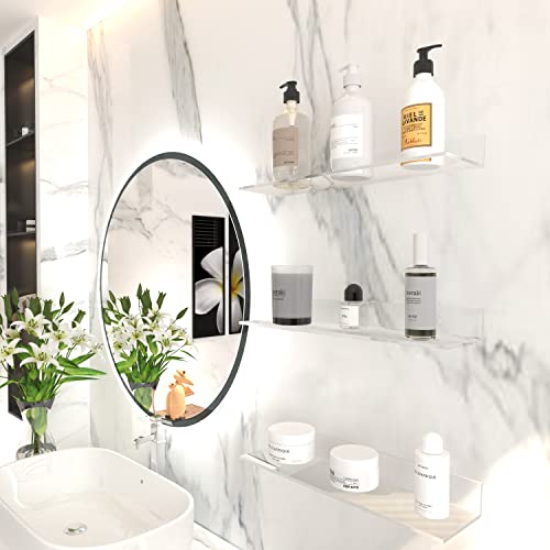 Clear Acrylic Wall Shelves,Small Floating Adhesive Shelf That Can Be Installed in Bathroom, Living Room, Kitchen, Shower Room,Used to Display,Organize and Store Perfume, Cosmetics