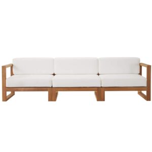 Modway EEI-4254-NAT-WHI-SET Upland Patio Teak Wood 3-Piece Sectional Sofa Set, Natural White