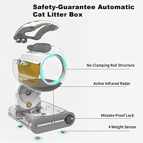 HEXANT Automatic Cat Litter Box, 65+15L Extra Large No Scooping Self-Clean Cat Litter Box Robot with Sensors Safety Protection/Deodorisation/APP Control/Large Capcity for Multiple Cats, from 2 to 17LB