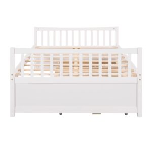 harper & bright designs full size daybed with twin size trundle and 3 storage drawers, wood full captain’s bed with trundle bed, full platform bed great for kids guests sleepovers (white)