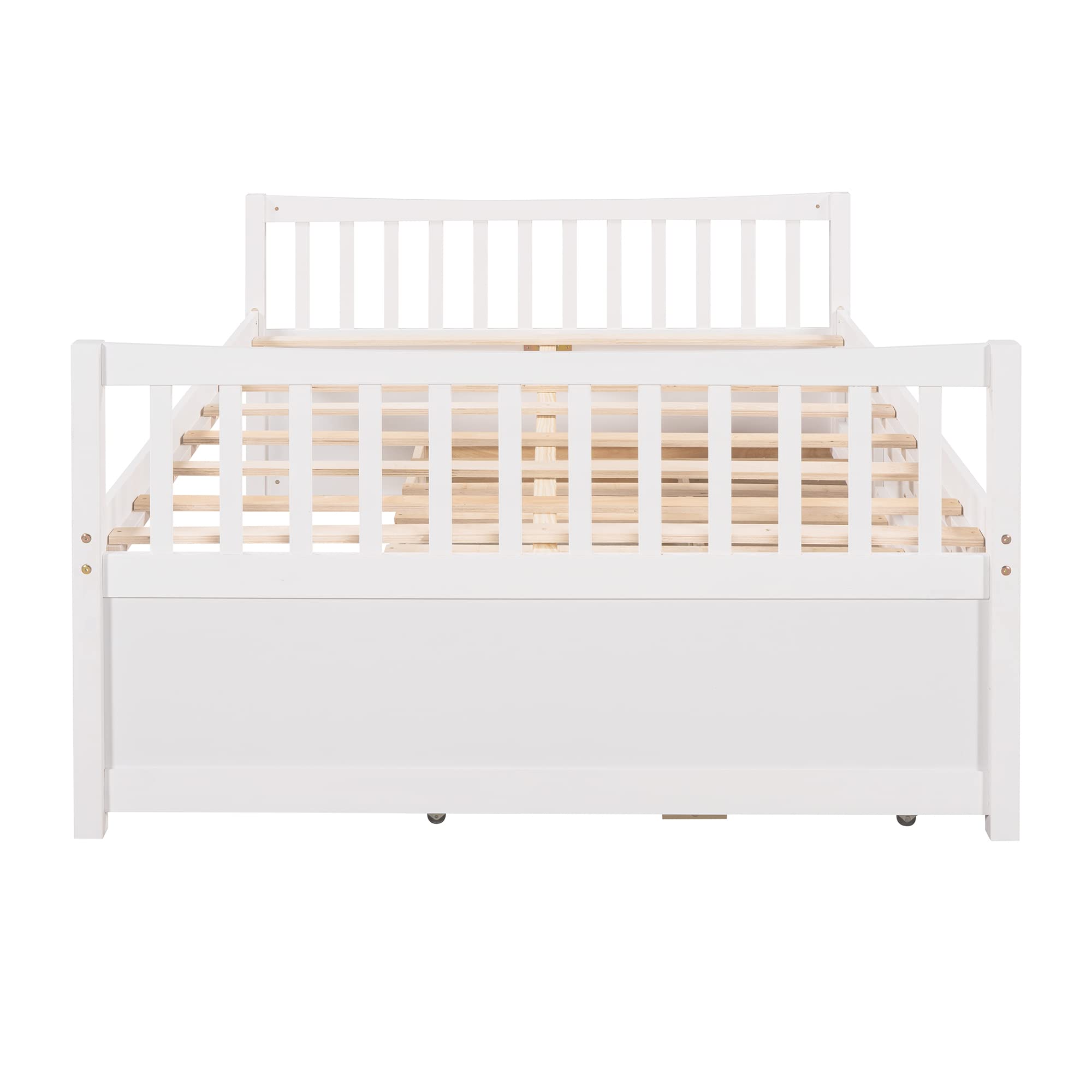 Harper & Bright Designs Full Size Daybed with Twin Size Trundle and 3 Storage Drawers, Wood Full Captain’s Bed with Trundle Bed, Full Platform Bed Great for Kids Guests Sleepovers (White)