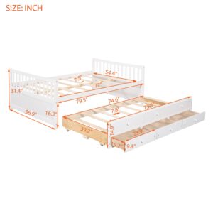 Harper & Bright Designs Full Size Daybed with Twin Size Trundle and 3 Storage Drawers, Wood Full Captain’s Bed with Trundle Bed, Full Platform Bed Great for Kids Guests Sleepovers (White)