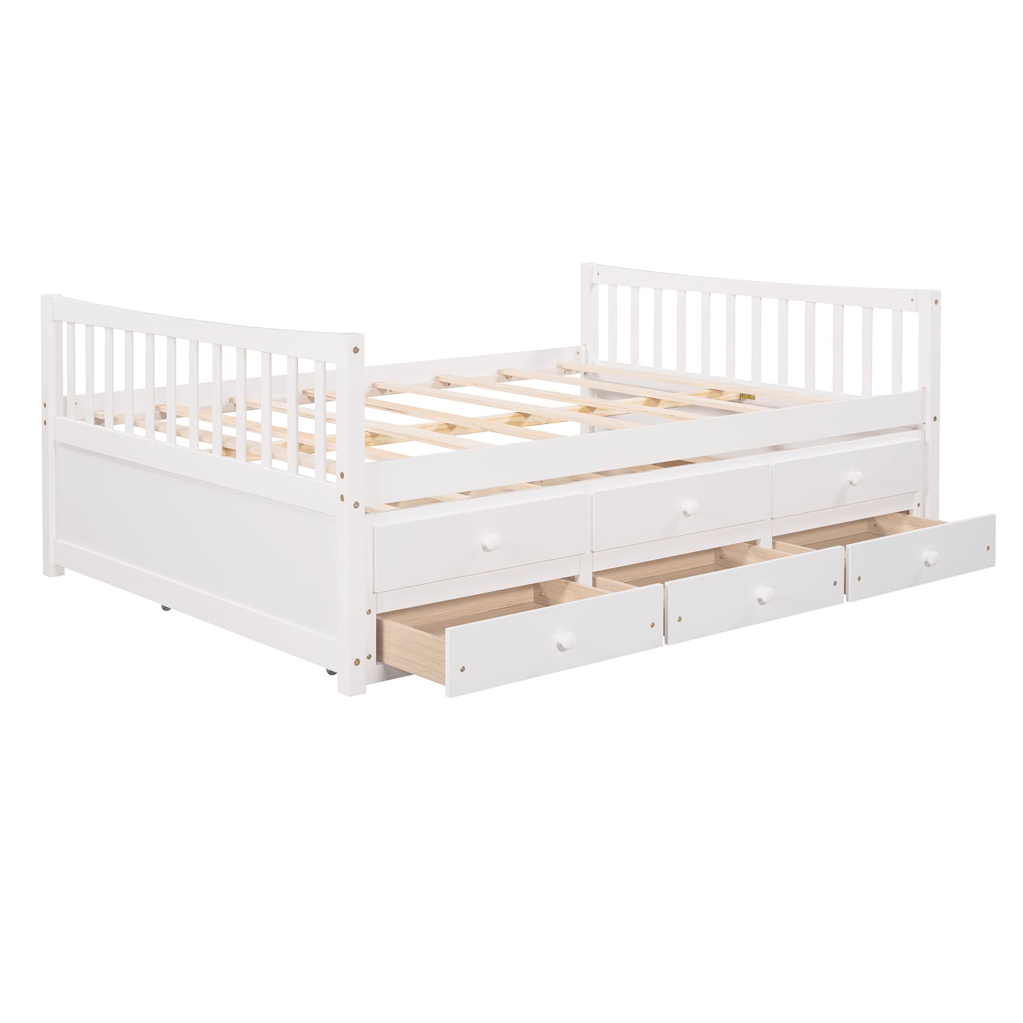 Harper & Bright Designs Full Size Daybed with Twin Size Trundle and 3 Storage Drawers, Wood Full Captain’s Bed with Trundle Bed, Full Platform Bed Great for Kids Guests Sleepovers (White)