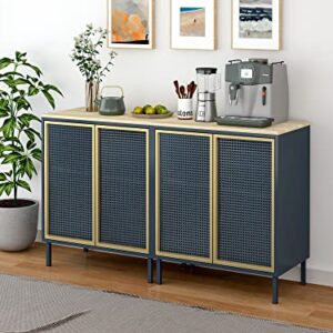 ORRD Accent Cabinet, Sideboard Buffet Cabinet Kitchen Storage Cabinet Console Televison Table with 2 Iron Rattan No Handle Pop-up Doors and Adjustable Shelves for Living Room, Dining Room (Blue)