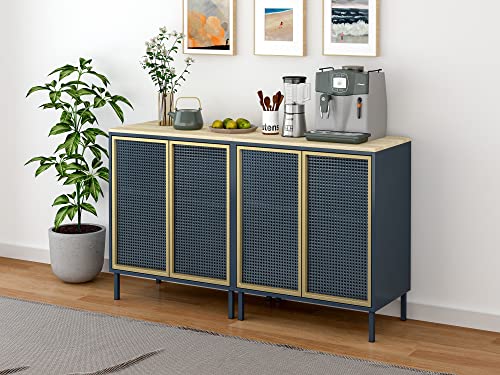 ORRD Accent Cabinet, Sideboard Buffet Cabinet Kitchen Storage Cabinet Console Televison Table with 2 Iron Rattan No Handle Pop-up Doors and Adjustable Shelves for Living Room, Dining Room (Blue)