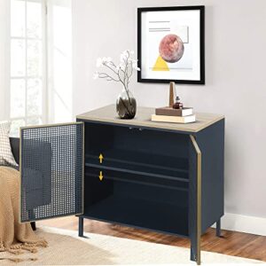 ORRD Accent Cabinet, Sideboard Buffet Cabinet Kitchen Storage Cabinet Console Televison Table with 2 Iron Rattan No Handle Pop-up Doors and Adjustable Shelves for Living Room, Dining Room (Blue)