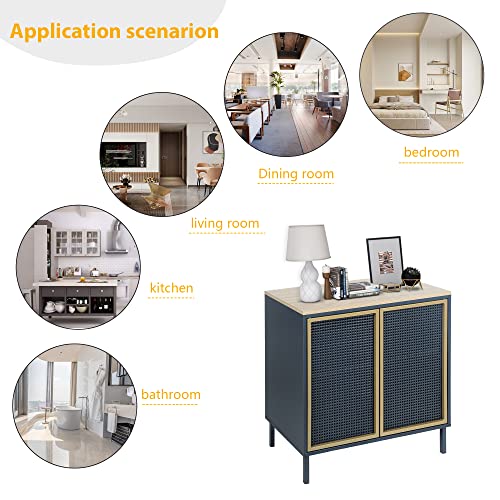 ORRD Accent Cabinet, Sideboard Buffet Cabinet Kitchen Storage Cabinet Console Televison Table with 2 Iron Rattan No Handle Pop-up Doors and Adjustable Shelves for Living Room, Dining Room (Blue)