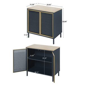 ORRD Accent Cabinet, Sideboard Buffet Cabinet Kitchen Storage Cabinet Console Televison Table with 2 Iron Rattan No Handle Pop-up Doors and Adjustable Shelves for Living Room, Dining Room (Blue)