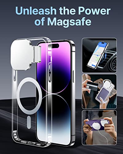 Silverback for iPhone 14 Pro Max Case with Stand, MagSafe-Compatible Case with Built-in Camera Cover,Magnetic Phone Case Shockproof DustProof Cover for iPhone 14 Pro Max - Clear