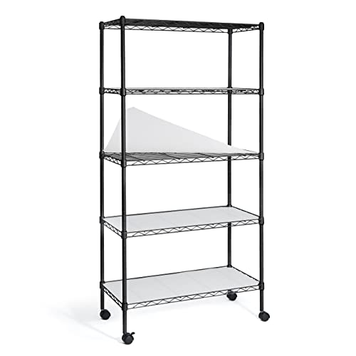 CAPHAUS NSF Heavy Duty Wire Shelving w/Wheels, Leveling Feet & Liners, Storage Metal Shelf, Garage Shelving Storage, Utility Wire Rack Storage Shelves, W/White Clear Liner, 30 x 14 x 61 5-Tier