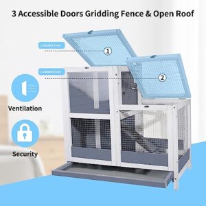 2-Story Guinea Pig Cages Wooden Indoor Rabbit Hutch Hamster Cage with Openable Roofs, Removable Tray and Wide Ramp, Small Animal Habitats for Hamsters, Guinea Pig, Ferrets, Hedgehog