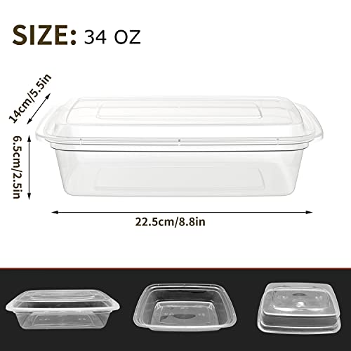 iHomeSet 30 Pack 34 Oz Plastic Meal Prep Containers with Lids, Disposable Food Storage Containers, Stackable Microwavable Freezer Dishwasher Safe Plastic Food Storage, for Office, Picnics