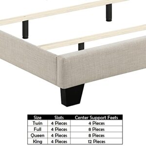 Rosevera Gideon Bed Frame/Fabric Upholstered Bed Frame with Adjustable Headboard/Chesterfield-Styled/Wood Slat Support/Easy Assembly,Queen, Linen Beige