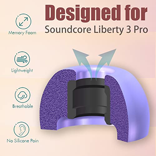 Luckvan Memory Foam Tips for Soundcore Liberty 3 Pro Ear Tips Replacement Earbuds Tips for Anker Soundcore Liberty 3 Pro Fit Case LMS Purple