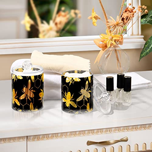 Geometric Bee Modern 2 Pcs Qtip Holder Abstract Honey Organizer Dispenser Storage Canister Plastic Apothecary Jars Bathroom Vanity for Cotton Swab Ball Pads Floss