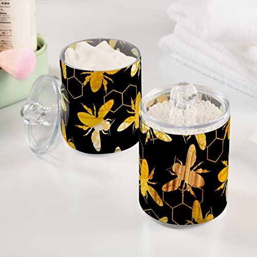 Geometric Bee Modern 2 Pcs Qtip Holder Abstract Honey Organizer Dispenser Storage Canister Plastic Apothecary Jars Bathroom Vanity for Cotton Swab Ball Pads Floss