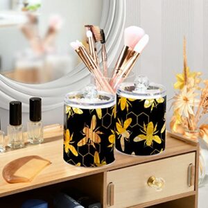 Geometric Bee Modern 2 Pcs Qtip Holder Abstract Honey Organizer Dispenser Storage Canister Plastic Apothecary Jars Bathroom Vanity for Cotton Swab Ball Pads Floss