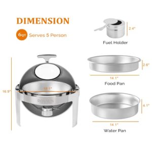 ROVSUN 3 Packs Roll Top Chafing Dish Buffet Set,6 Quart Round Stainless Steel Chafer for Catering,Buffet Servers and Warmers Set with Glass Window for Wedding, Parties, Banquet, Events，Graduation