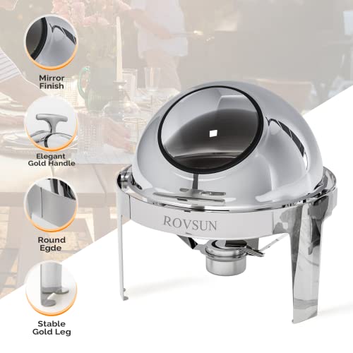 ROVSUN 3 Packs Roll Top Chafing Dish Buffet Set,6 Quart Round Stainless Steel Chafer for Catering,Buffet Servers and Warmers Set with Glass Window for Wedding, Parties, Banquet, Events，Graduation