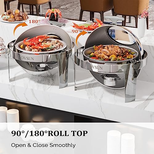 ROVSUN 3 Packs Roll Top Chafing Dish Buffet Set,6 Quart Round Stainless Steel Chafer for Catering,Buffet Servers and Warmers Set with Glass Window for Wedding, Parties, Banquet, Events，Graduation