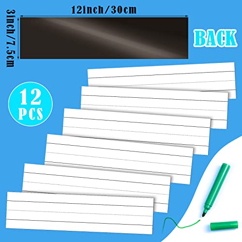 12 Pack Magnetic Sentence Strips for Teachers Sentence Strips 12 x 3 Inch Magnetic Dry Erase Sentence Strips Lined Magnetic Strips Reusable Classroom Learning Tool for Office School (White)