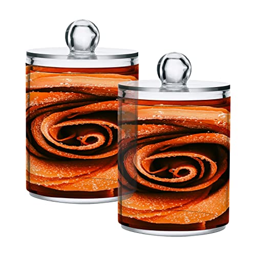 xigua 4 Pack Orange Rose Apothecary Jars with Lid, Qtip Holder Storage Containers for Cotton Ball, Swabs, Pads, Clear Plastic Canisters for Bathroom Vanity Organization (10 Oz)