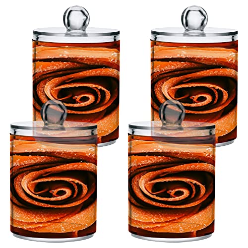 xigua 4 Pack Orange Rose Apothecary Jars with Lid, Qtip Holder Storage Containers for Cotton Ball, Swabs, Pads, Clear Plastic Canisters for Bathroom Vanity Organization (10 Oz)