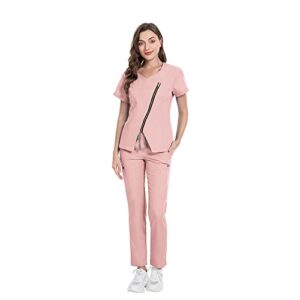 niaahinn scrub for women medical uniform scrub top & jogger pants women scrub suit (pink,m,medium)