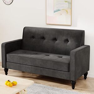 alish upholstered loveseat sofa couch, modern love-seat settee small sofa couch dining bench button tufted mini sofa couches for living room bedroom, gray