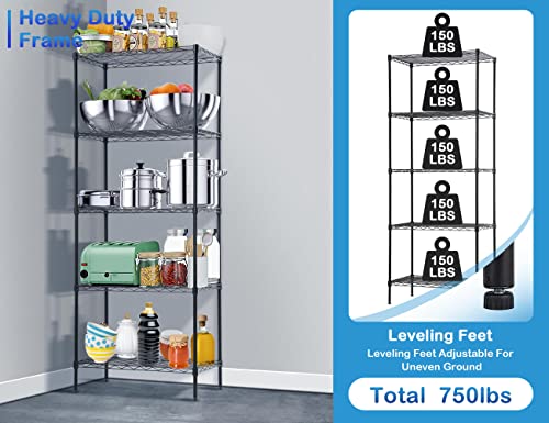 Storage Shelves, 5 Tier Commercial NSF Certified Metal Shelving, Heavy Duty Wire Shelving Unit for Kitchen Restaurant Bathroom Office Pantry, 14"Lx24"Wx60"H Metal Shelves For Storage Utility Shelf
