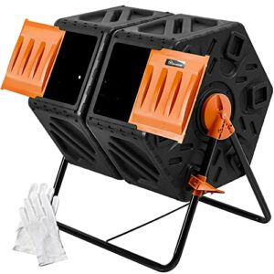 YITAHOME Large Outdoor Dual Chamber Compost Bin, 37 Gallon Rotating Composter Tumbling with 2 Sliding Doors and Aeration System, Garden Compost Tumbler, BPA Free (2x18.5 Gallon,Orange)