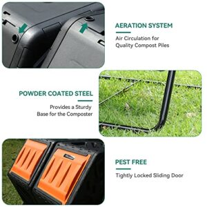 YITAHOME Large Outdoor Dual Chamber Compost Bin, 37 Gallon Rotating Composter Tumbling with 2 Sliding Doors and Aeration System, Garden Compost Tumbler, BPA Free (2x18.5 Gallon,Orange)