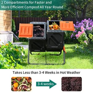 YITAHOME Large Outdoor Dual Chamber Compost Bin, 37 Gallon Rotating Composter Tumbling with 2 Sliding Doors and Aeration System, Garden Compost Tumbler, BPA Free (2x18.5 Gallon,Orange)