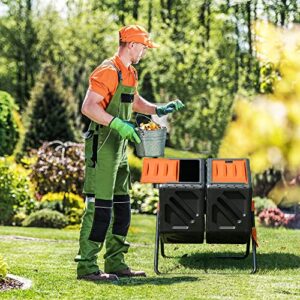 YITAHOME Large Outdoor Dual Chamber Compost Bin, 37 Gallon Rotating Composter Tumbling with 2 Sliding Doors and Aeration System, Garden Compost Tumbler, BPA Free (2x18.5 Gallon,Orange)