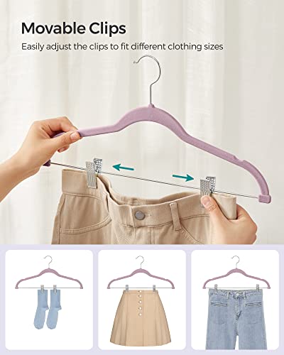 SONGMICS 30-Pack Pants Hangers and 50-Pack Clothes Hangers Bundle, Velvet Hangers with Adjustable Clips and Swivel Hooks, Space-Saving, Pale Purple and Pale Green UCRF012GP30 and UCRF021GR50