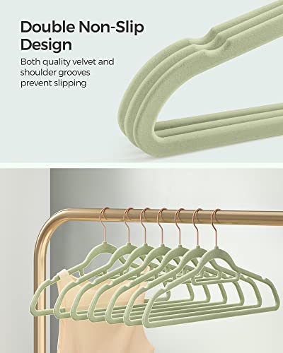 SONGMICS 30-Pack Pants Hangers and 50-Pack Clothes Hangers Bundle, Velvet Hangers with Adjustable Clips and Swivel Hooks, Space-Saving, Pale Purple and Pale Green UCRF012GP30 and UCRF021GR50