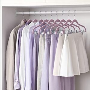 SONGMICS 30-Pack Pants Hangers and 50-Pack Clothes Hangers Bundle, Velvet Hangers with Adjustable Clips and Swivel Hooks, Space-Saving, Pale Purple and Pale Green UCRF012GP30 and UCRF021GR50