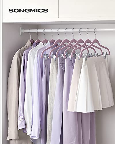 SONGMICS 30-Pack Pants Hangers and 50-Pack Clothes Hangers Bundle, Velvet Hangers with Adjustable Clips and Swivel Hooks, Space-Saving, Pale Purple and Pale Green UCRF012GP30 and UCRF021GR50