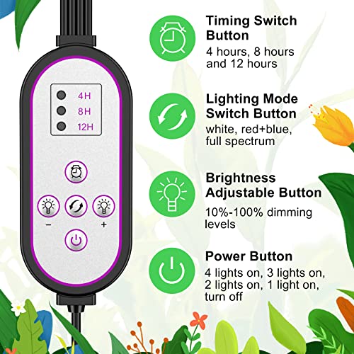 ZDMATHE 120W LEDs Plant Grow Lights for Indoor Plants Growing, Height Adjustable Full Spectrum LED Grow Lights for Seed Starting - 4/8/12H Timer, 3 Switch Modes, 10 Dimmable Brightness