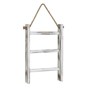 erhai 3-tier mini whitewashed wood wall- hand towel storage ladder with rope