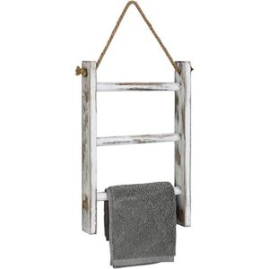 Erhai 3-Tier Mini Whitewashed Wood Wall- Hand Towel Storage Ladder with Rope