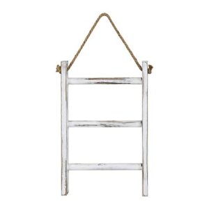 Erhai 3-Tier Mini Whitewashed Wood Wall- Hand Towel Storage Ladder with Rope